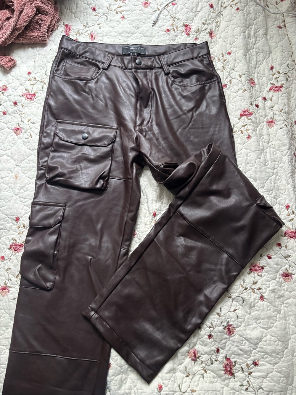 Forever 21 Dark Brown Faux Leather Cargo Pants